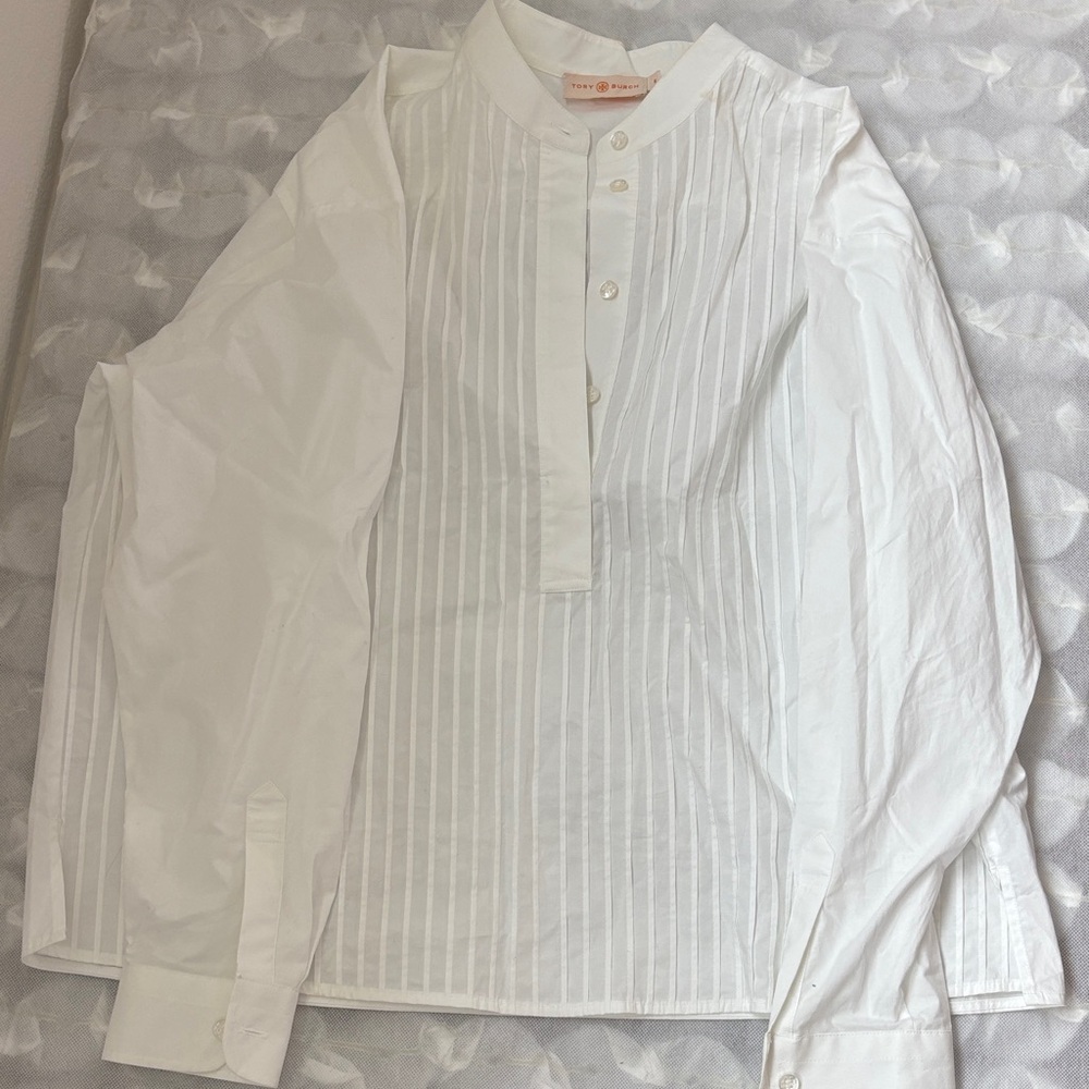 Tory Burch White Dress Shirt with Pleated Front